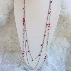 Paparazzi Silver Necklace with Marble Red Accents Long